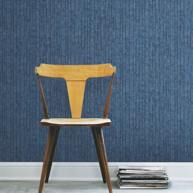 Crackled Stria Texture Navy Peel & Stick Wallpaper with Modern Abstract Stripe Pattern - York RMK11979WP