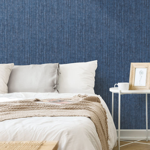 Crackled Stria Texture Navy Peel & Stick Wallpaper with Modern Abstract Stripe Pattern - York RMK11979WP