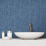 Crackled Stria Texture Navy Peel & Stick Wallpaper with Modern Abstract Stripe Pattern - York RMK11979WP