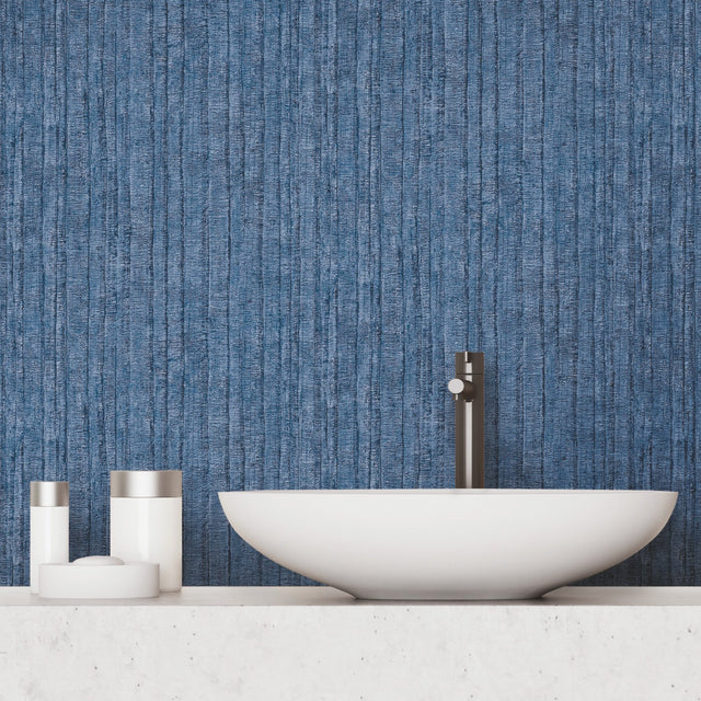 Crackled Stria Texture Navy Peel & Stick Wallpaper with Modern Abstract Stripe Pattern - York RMK11979WP