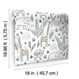 Jungle Menagerie Yellow Peel & Stick Wallpaper with Botanical Leaves & Modern Tropical Animal Motif - York RMK11980RL