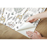 Jungle Menagerie Yellow Peel & Stick Wallpaper with Botanical Leaves & Modern Tropical Animal Motif - York RMK11980RL