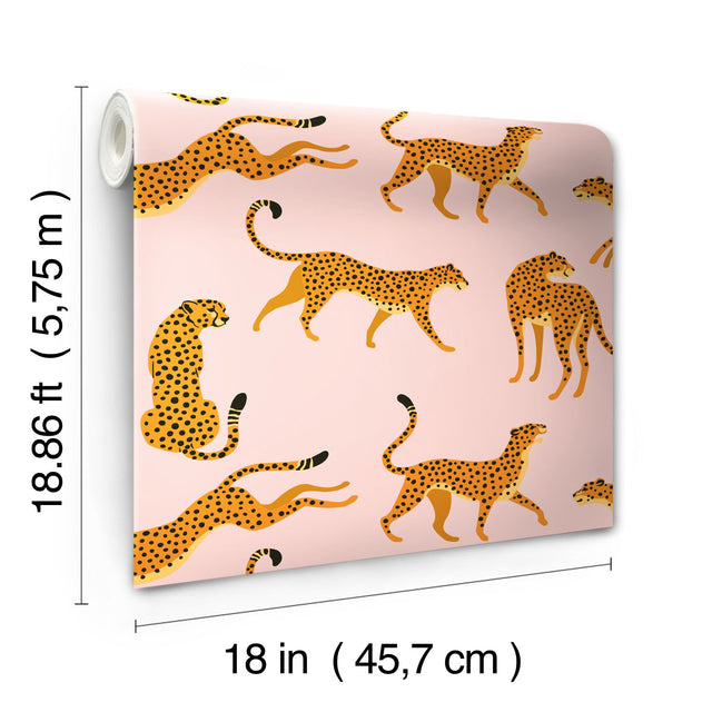 Cheetah Cheetah Pink Peel & Stick Wallpaper with Novelty Whimsical Animal Motif - York RMK11984RL