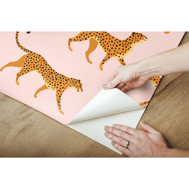 Cheetah Cheetah Pink Peel & Stick Wallpaper with Novelty Whimsical Animal Motif - York RMK11984RL