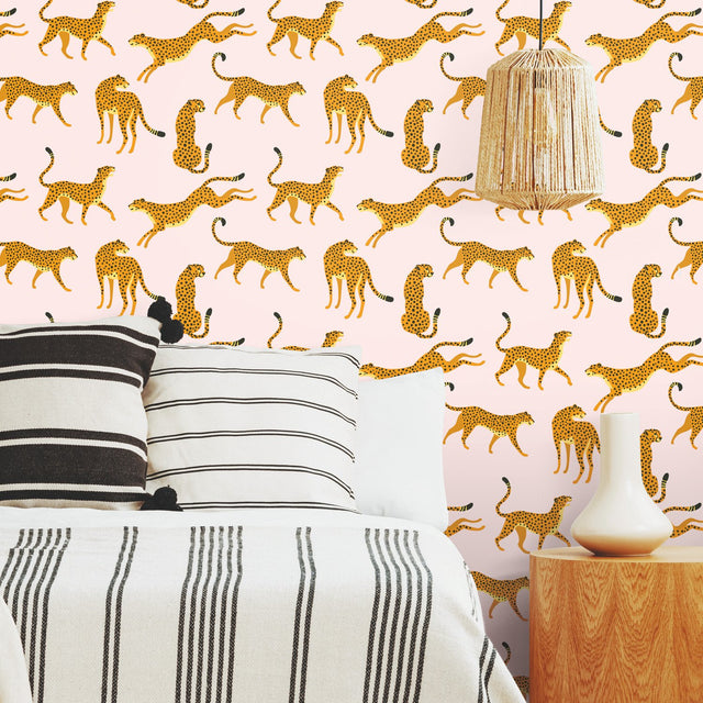 Cheetah Cheetah Pink Peel & Stick Wallpaper with Novelty Whimsical Animal Motif - York RMK11984RL