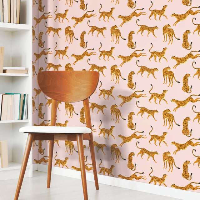 Cheetah Cheetah Pink Peel & Stick Wallpaper with Novelty Whimsical Animal Motif - York RMK11984RL