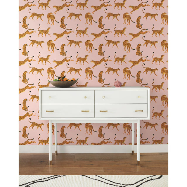 Cheetah Cheetah Pink Peel & Stick Wallpaper with Novelty Whimsical Animal Motif - York RMK11984RL