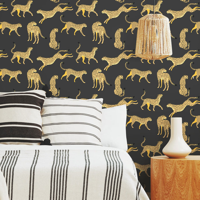 Cheetah Cheetah Orange Peel & Stick Wallpaper with Novelty Whimsical Animal Pattern - York RMK11986RL