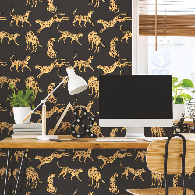 Cheetah Cheetah Orange Peel & Stick Wallpaper with Novelty Whimsical Animal Pattern - York RMK11986RL