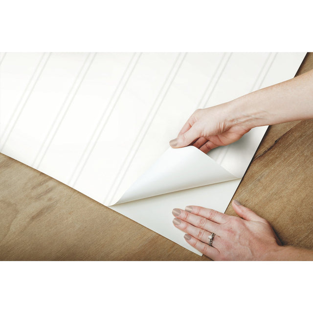 Beadboard White Peel & Stick Wallpaper with Wood Panel Look - York RMK11994WP