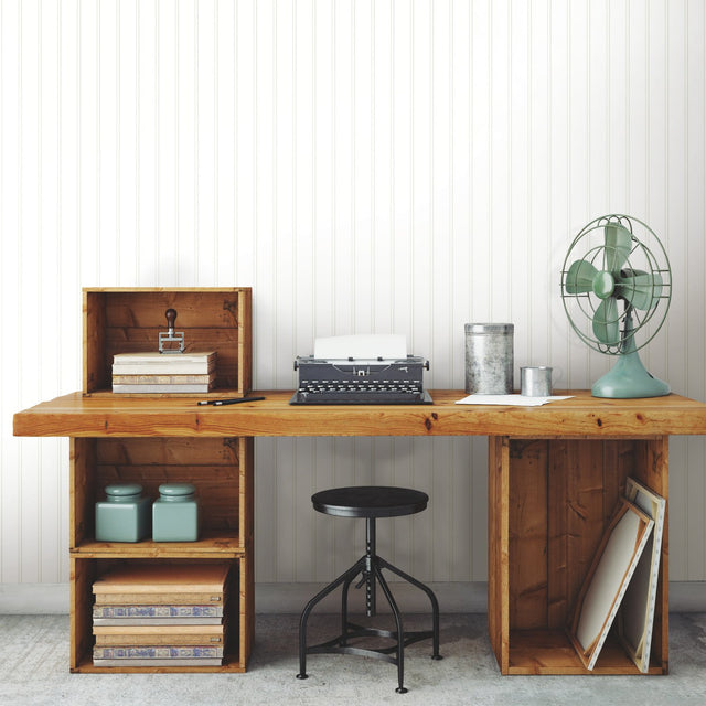 Beadboard White Peel & Stick Wallpaper with Wood Panel Look - York RMK11994WP