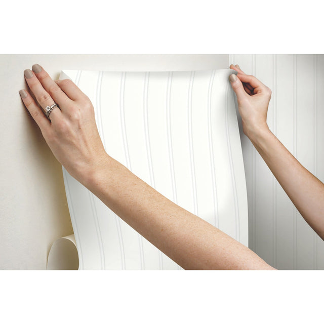 Beadboard White Peel & Stick Wallpaper with Wood Panel Look - York RMK11994WP