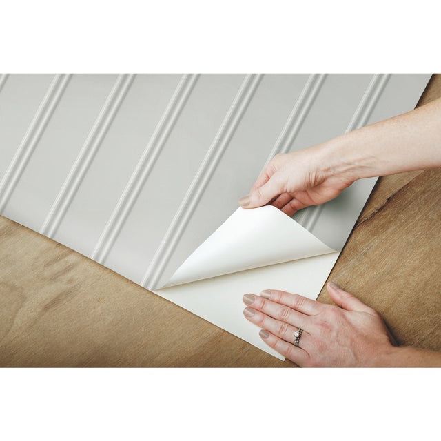 Beadboard Grey Peel & Stick Wallpaper with Farmhouse Wood Panel Look - York RMK11995WP