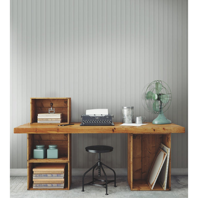 Beadboard Grey Peel & Stick Wallpaper with Farmhouse Wood Panel Look - York RMK11995WP