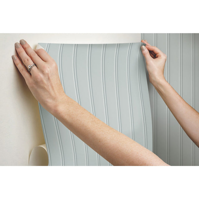 Beadboard Grey Peel & Stick Wallpaper with Farmhouse Wood Panel Look - York RMK11995WP