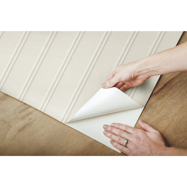 Beadboard Taupe Peel & Stick Wallpaper with Farmhouse Wood Panel Look - York RMK11996WP