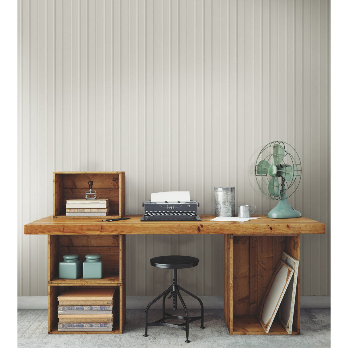 Beadboard Taupe Peel & Stick Wallpaper with Farmhouse Wood Panel Look - York RMK11996WP