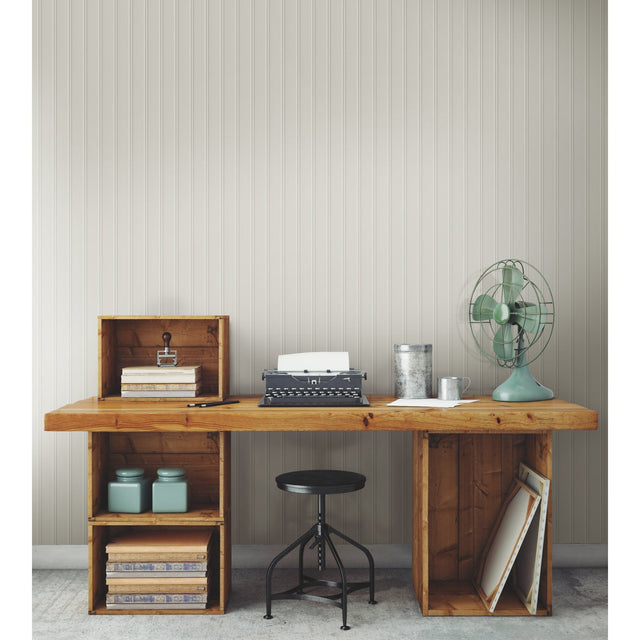 Beadboard Taupe Peel & Stick Wallpaper with Farmhouse Wood Panel Look - York RMK11996WP