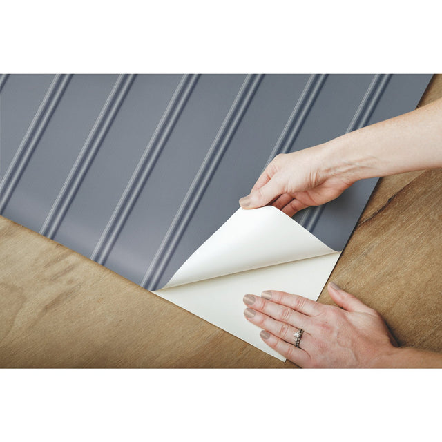 Beadboard Navy Peel & Stick Wallpaper with Wood Look Paneling - York RMK11997WP