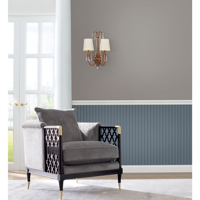 Beadboard Navy Peel & Stick Wallpaper with Wood Look Paneling - York RMK11997WP