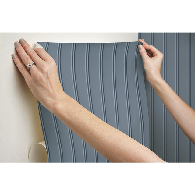Beadboard Navy Peel & Stick Wallpaper with Wood Look Paneling - York RMK11997WP
