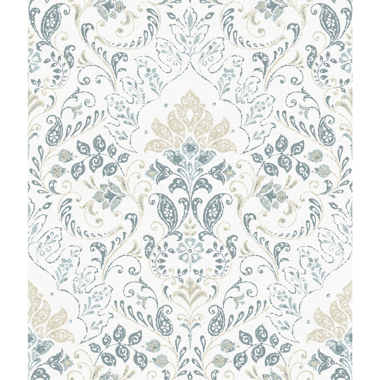 Persian Damask Blue Peel & Stick Wallpaper with Global Damask Pattern - York RMK11998WP