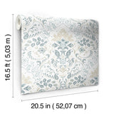 Persian Damask Blue Peel & Stick Wallpaper with Global Damask Pattern - York RMK11998WP