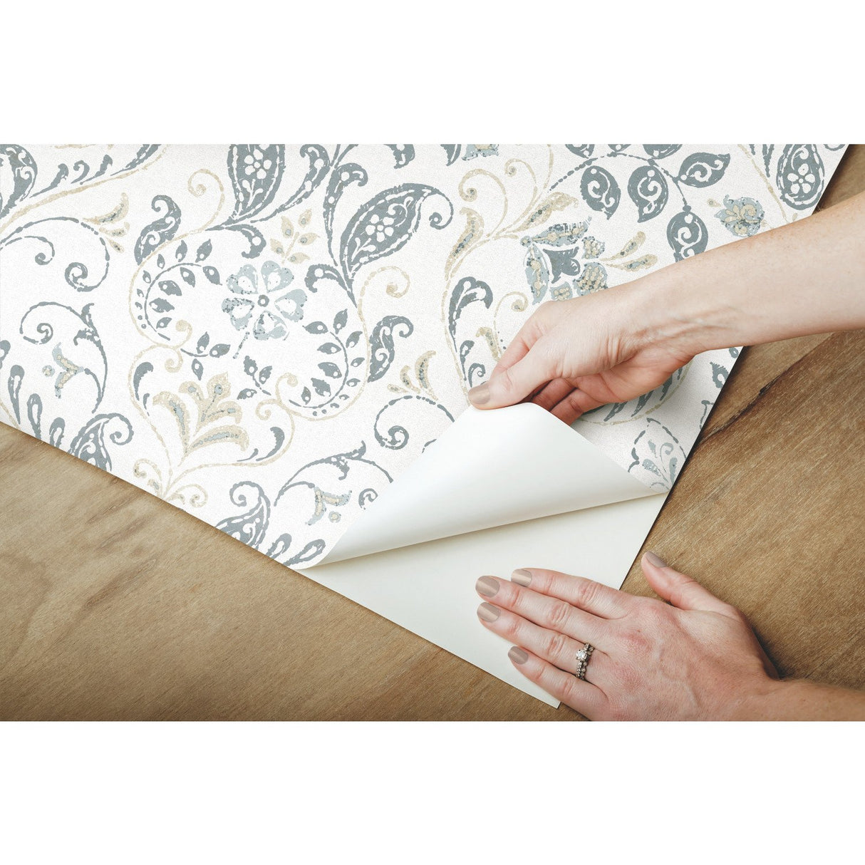 Persian Damask Blue Peel & Stick Wallpaper with Global Damask Pattern - York RMK11998WP