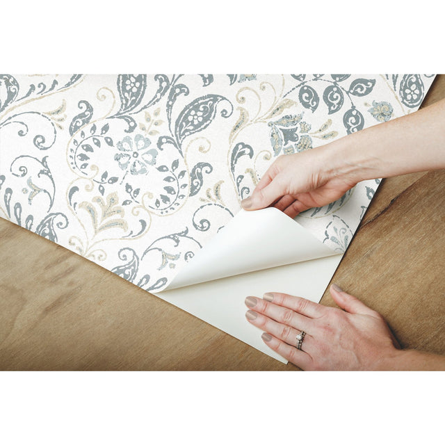 Persian Damask Blue Peel & Stick Wallpaper with Global Damask Pattern - York RMK11998WP