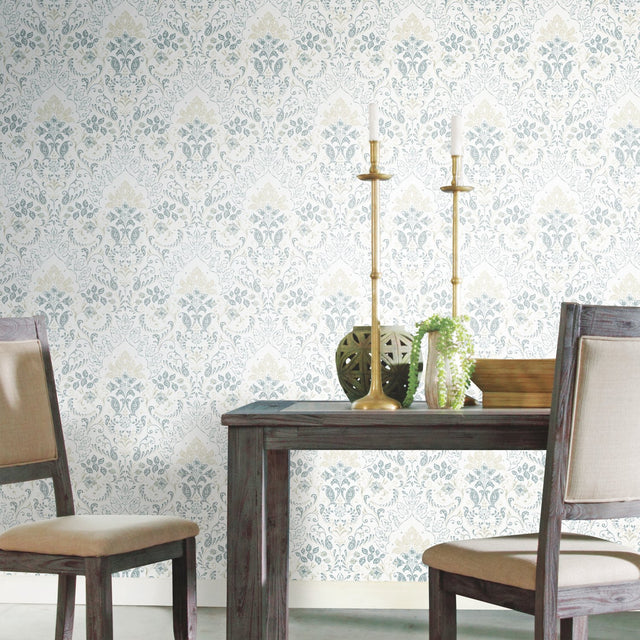 Persian Damask Blue Peel & Stick Wallpaper with Global Damask Pattern - York RMK11998WP