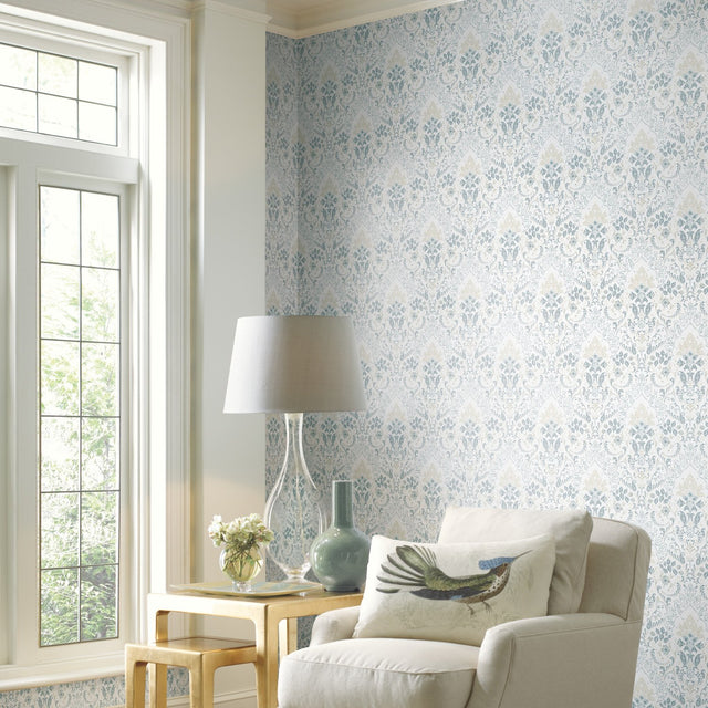 Persian Damask Blue Peel & Stick Wallpaper with Global Damask Pattern - York RMK11998WP