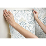 Persian Damask Blue Peel & Stick Wallpaper with Global Damask Pattern - York RMK11998WP