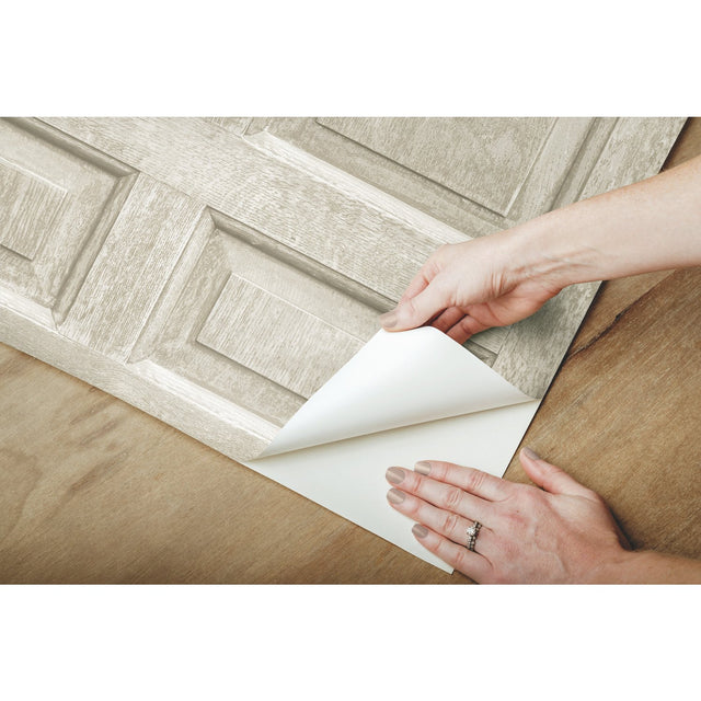 Beveled Wood Paneling Beige Peel & Stick Wallpaper with Vintage Wood Look Panel Motif - York RMK12003WP