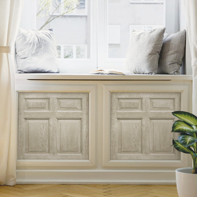 Beveled Wood Paneling Beige Peel & Stick Wallpaper with Vintage Wood Look Panel Motif - York RMK12003WP