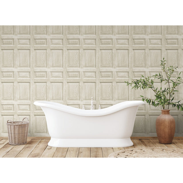 Beveled Wood Paneling Beige Peel & Stick Wallpaper with Vintage Wood Look Panel Motif - York RMK12003WP