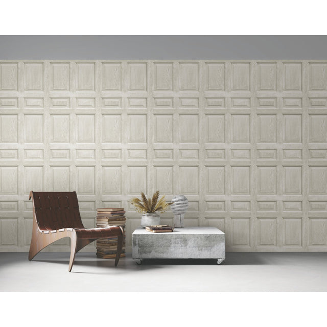Beveled Wood Paneling Beige Peel & Stick Wallpaper with Vintage Wood Look Panel Motif - York RMK12003WP