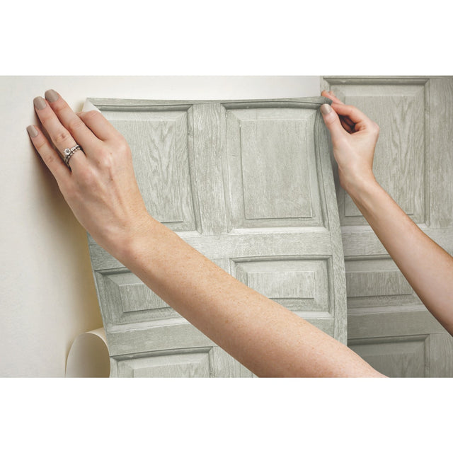 Beveled Wood Paneling Beige Peel & Stick Wallpaper with Vintage Wood Look Panel Motif - York RMK12003WP