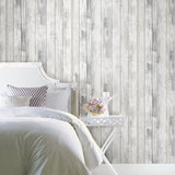 Weathered Planks Grey Peel & Stick Wallpaper with Farmhouse Wood Pattern - York RMK12006WP