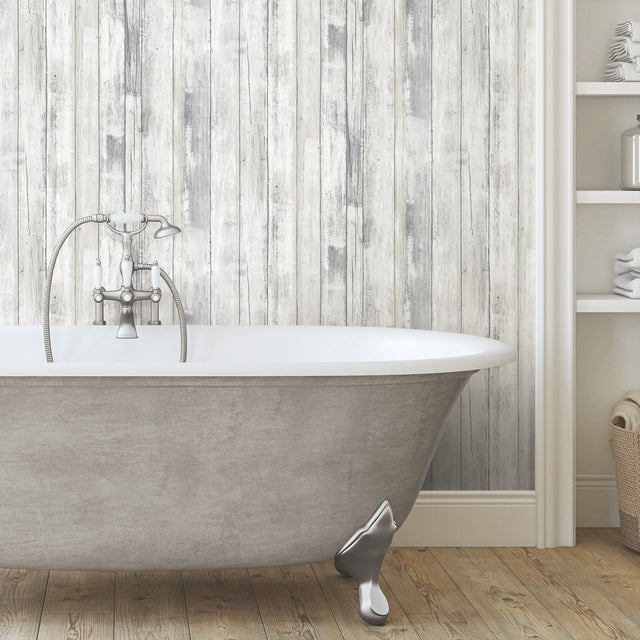 Weathered Planks Grey Peel & Stick Wallpaper with Farmhouse Wood Pattern - York RMK12006WP