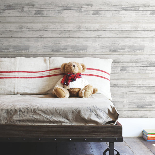 Weathered Planks Grey Peel & Stick Wallpaper with Farmhouse Wood Pattern - York RMK12006WP