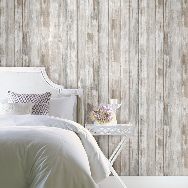 Weathered Planks Brown Peel & Stick Wallpaper with Rustic Wood Look - York RMK12007WP