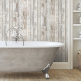 Weathered Planks Brown Peel & Stick Wallpaper with Rustic Wood Look - York RMK12007WP