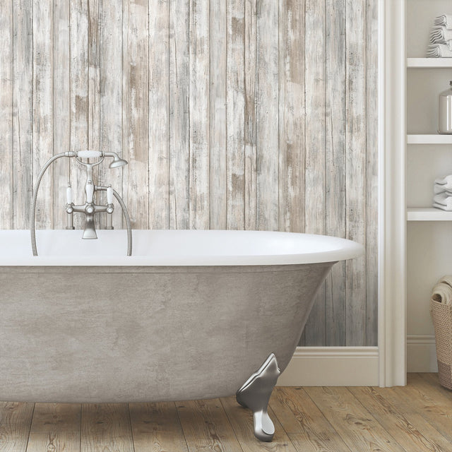 Weathered Planks Brown Peel & Stick Wallpaper with Rustic Wood Look - York RMK12007WP