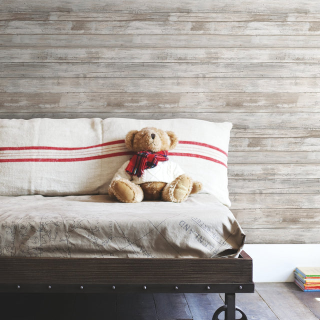Weathered Planks Brown Peel & Stick Wallpaper with Rustic Wood Look - York RMK12007WP