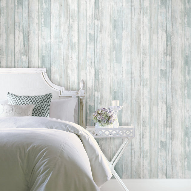 Weathered Planks Blue Peel & Stick Wallpaper with Wood Look Pattern, Farmhouse Style - York RMK12008WP