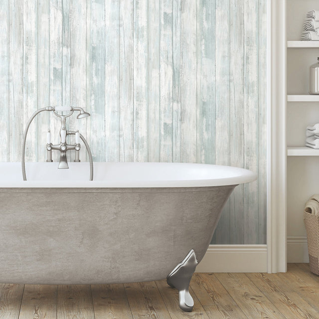 Weathered Planks Blue Peel & Stick Wallpaper with Wood Look Pattern, Farmhouse Style - York RMK12008WP