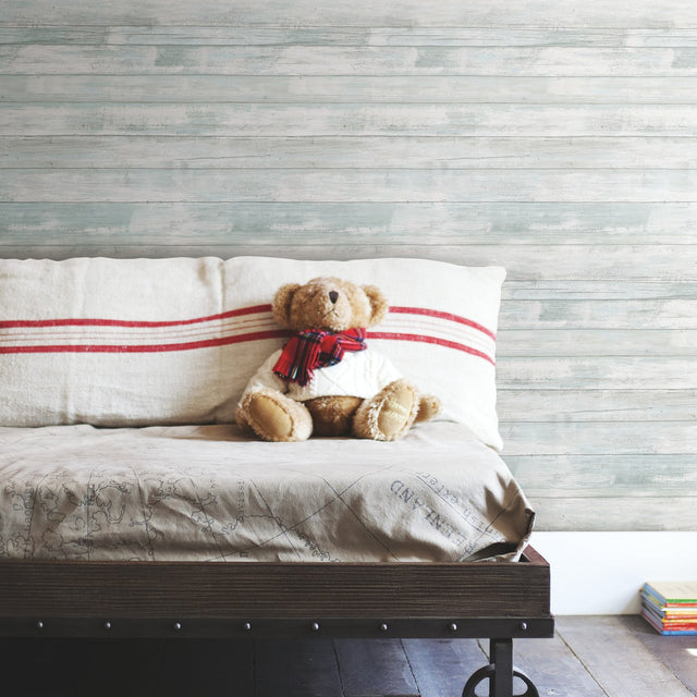 Weathered Planks Blue Peel & Stick Wallpaper with Wood Look Pattern, Farmhouse Style - York RMK12008WP