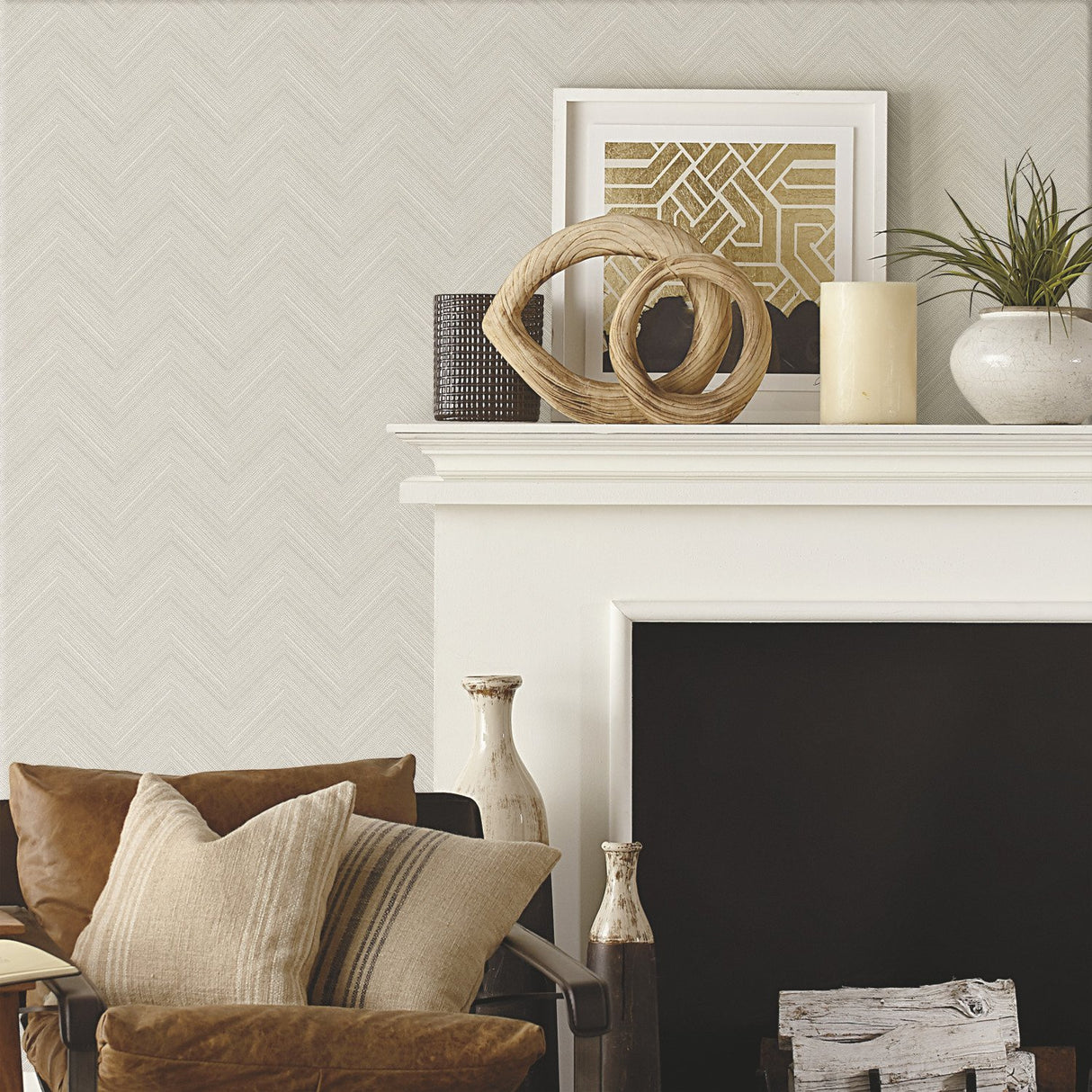 Herringbone Weave Beige Peel & Stick Wallpaper with Texture Pattern, Traditional Style - York RMK12009RL