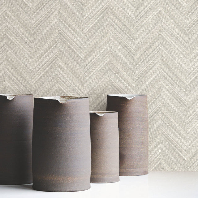 Herringbone Weave Beige Peel & Stick Wallpaper with Texture Pattern, Traditional Style - York RMK12009RL
