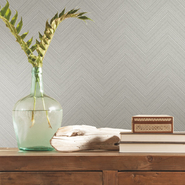 Herringbone Weave Grey Peel & Stick Wallpaper